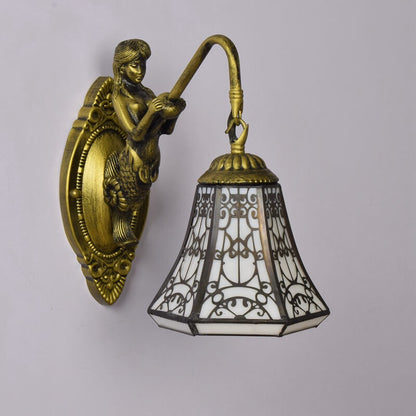 Tiffany Mermaid Stained Glass 1-Light Wall Sconce Lamp