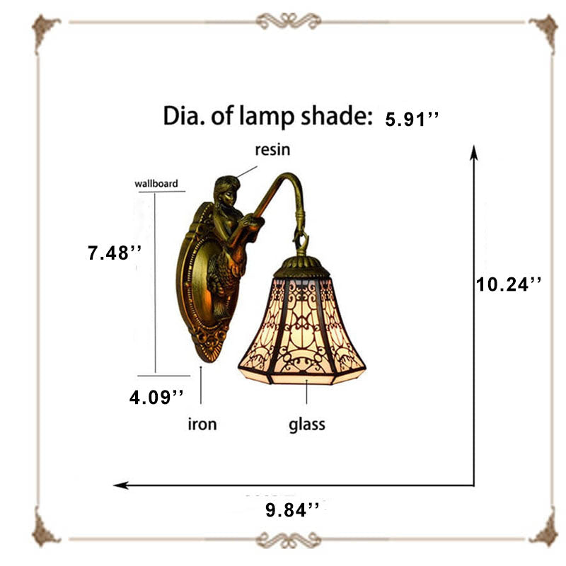 Tiffany Mermaid Stained Glass 1-Light Wall Sconce Lamp