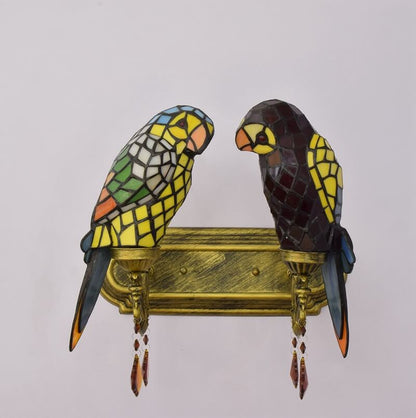 Tiffany Parrot Stained Glass 2-Light Wall Sconce Lamp