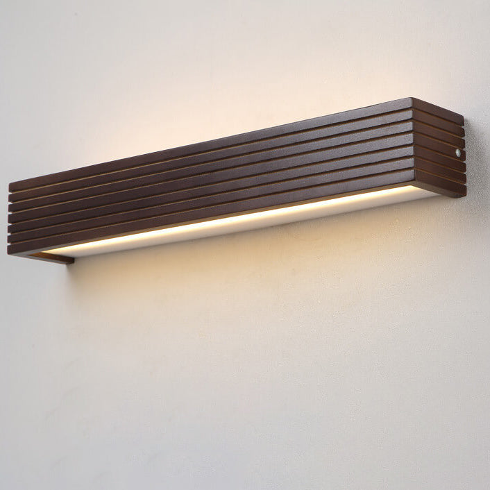 Chinese Walnut Square Bar Vanity LED Wall Sconce Lamp