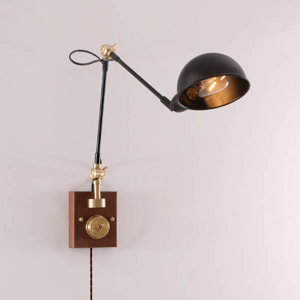 Japanese Iron Shade Rotating 1-Light Wall Sconce Lamp