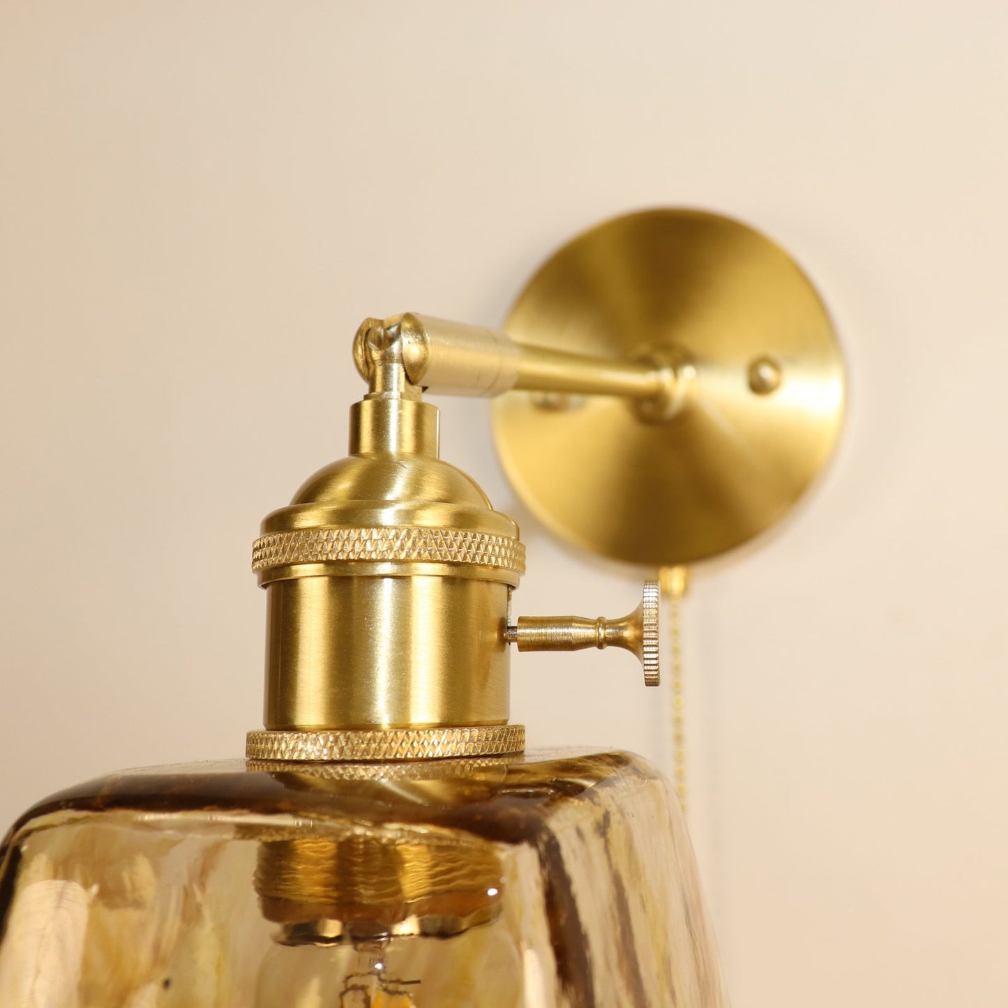 Brass Amber Square Glass Shade 1-Light Wall Sconce Lamp