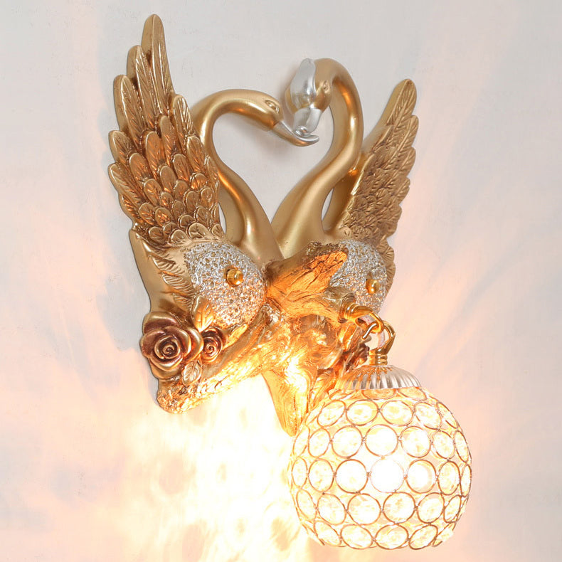 European Swan Orb Resin Iron 1-Light Wall Sconce Lamp