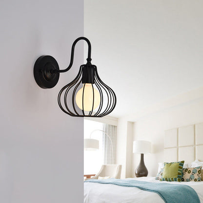 Iron Frame Pumpkin Shape 1-Light Wall Sconce Lamp