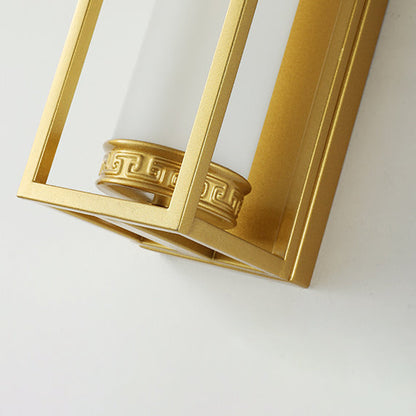 Chinese Glass Rectangular Cylinder 2-Light Wall Sconce Lamp