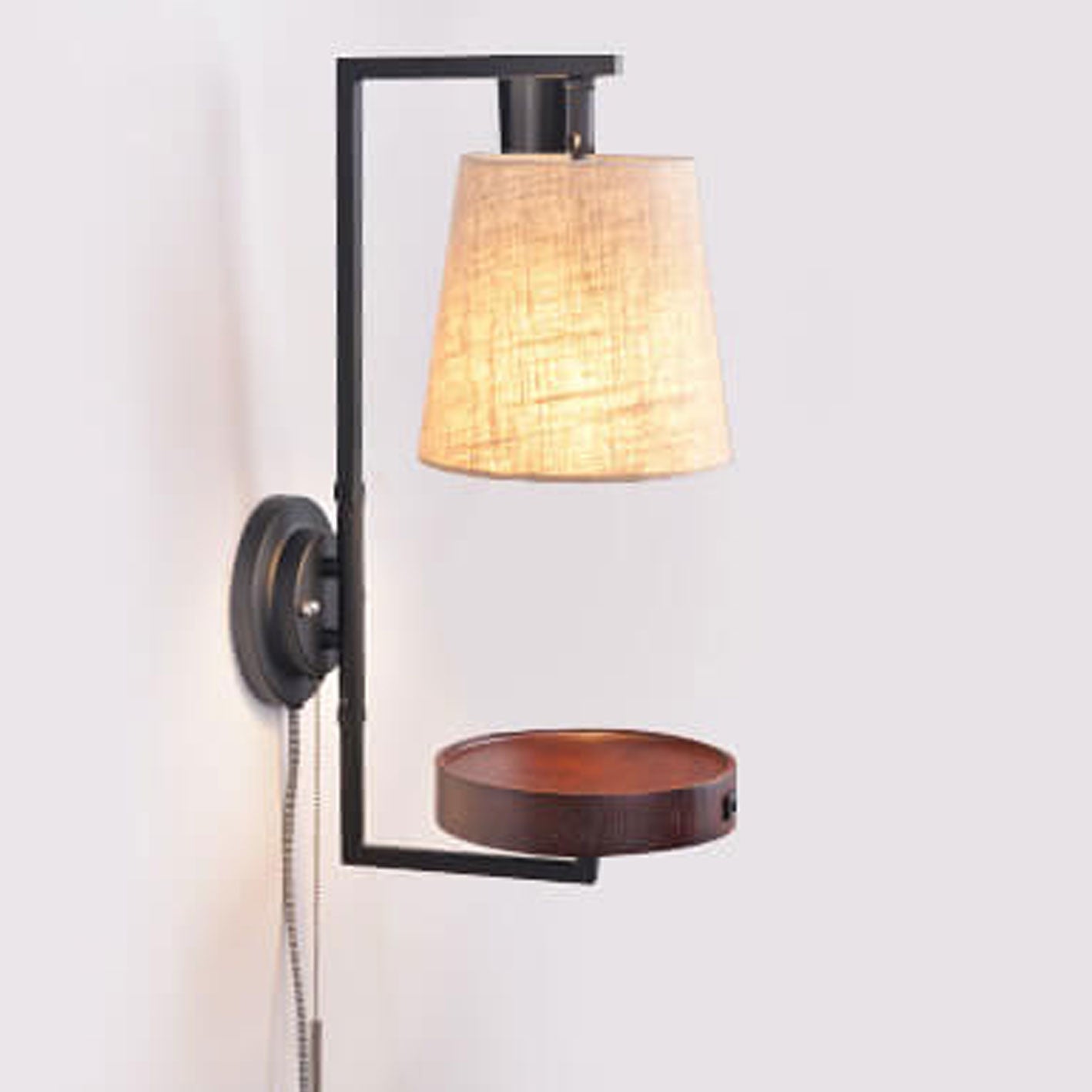 Light Wood Wrought Iron Fabric 1-Light Wall Sconce Lamp