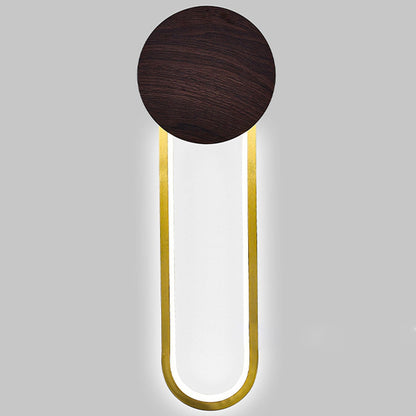 Wood Grain Round Wrought Iron LED Wall Sconce Lamp