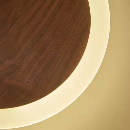 Japanese Black Walnut Round Shade LED Wall Sconce Lamp