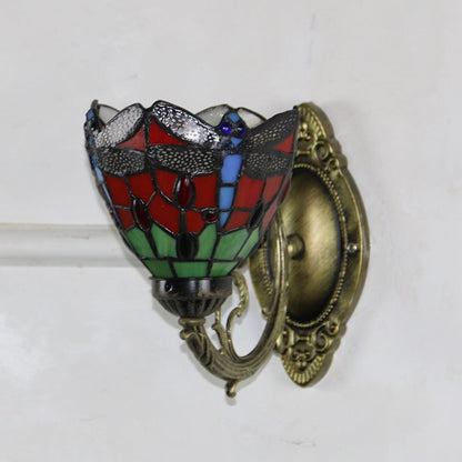 Tiffany Glass Iron Round Bowl 1-Light Wall Sconce Lamp