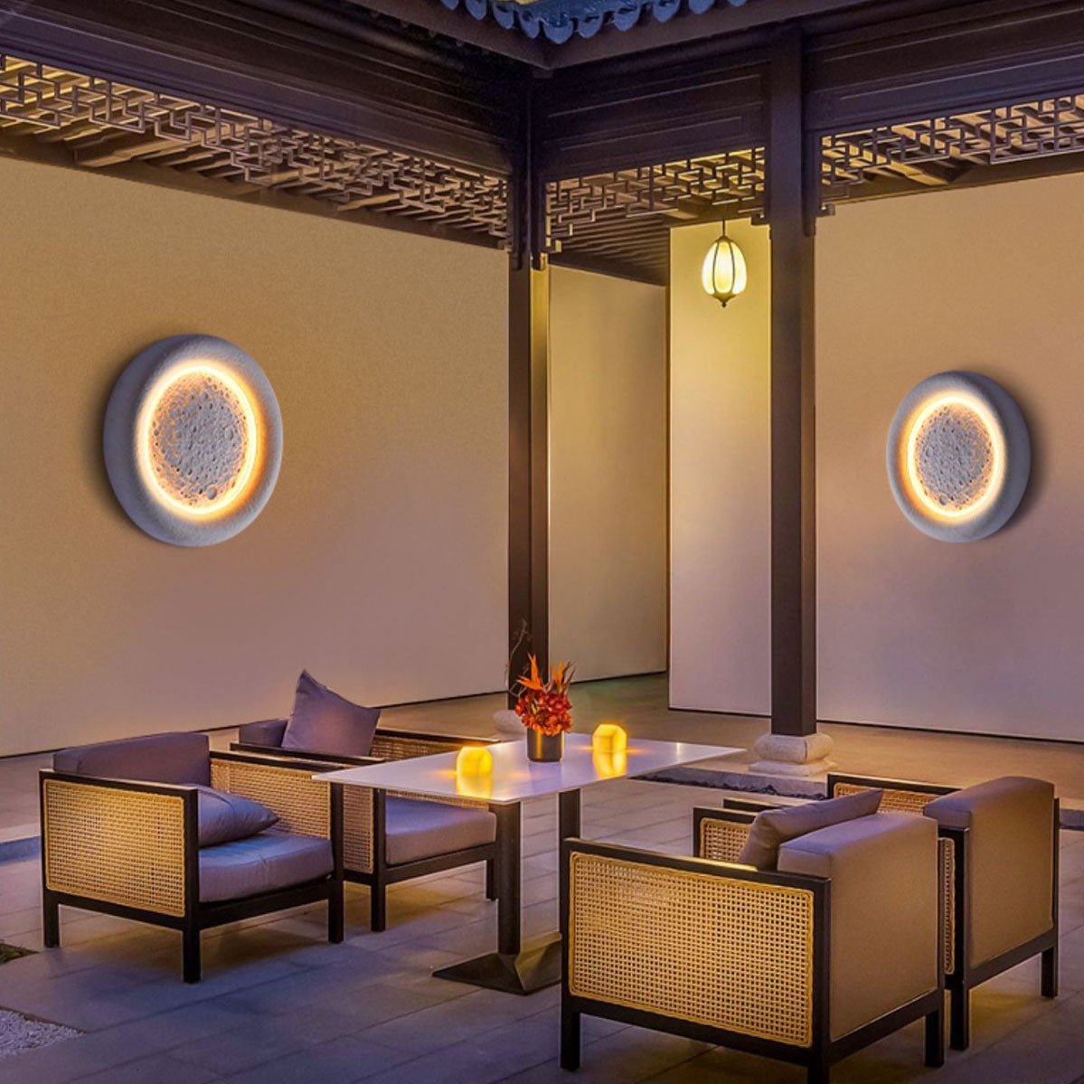 Chinese Moon Texture Shade LED Waterproof Wall Sconce Lamp