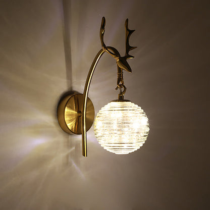 Round Ball Antler Iron Glass LED Wall Sconce Lamp