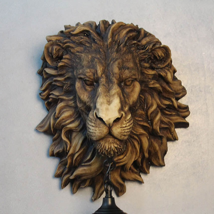 Tiffany Resin Lion's Head 1-Light Wall Sconce Lamp