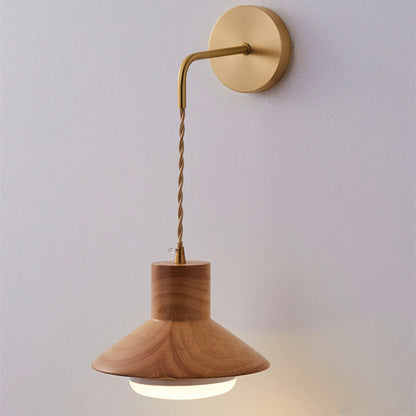 Japanese Round Mushroom Shape Wood 1-Light Wall Sconce Lamp