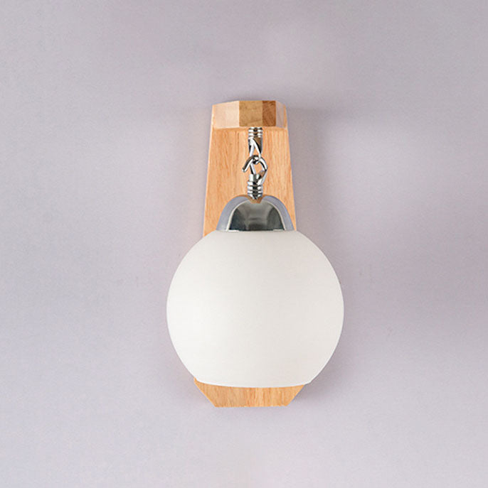 Minimalist Rustic Wooden Glass 1-Light Wall Sconce Lamp