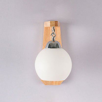 Minimalist Rustic Wooden Glass 1-Light Wall Sconce Lamp