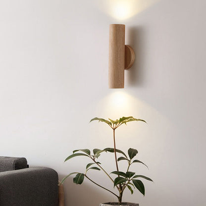Japanese Rubber Wood Cylinder LED Wall Sconce Lamp
