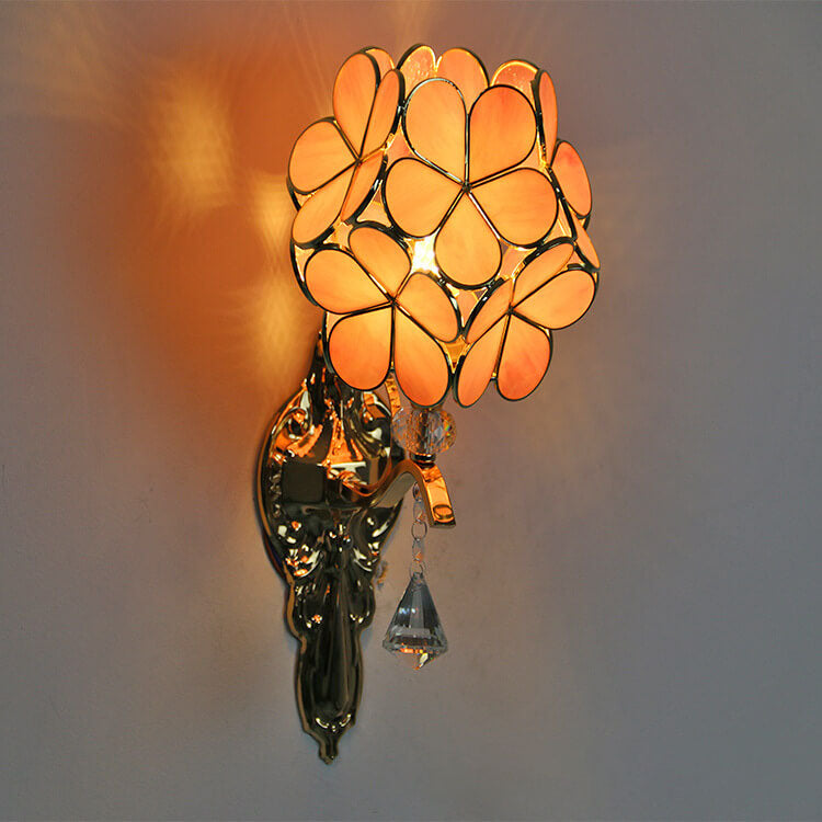 Tiffany Gold Frame Glass Metal 1-Light Wall Sconce Lamp