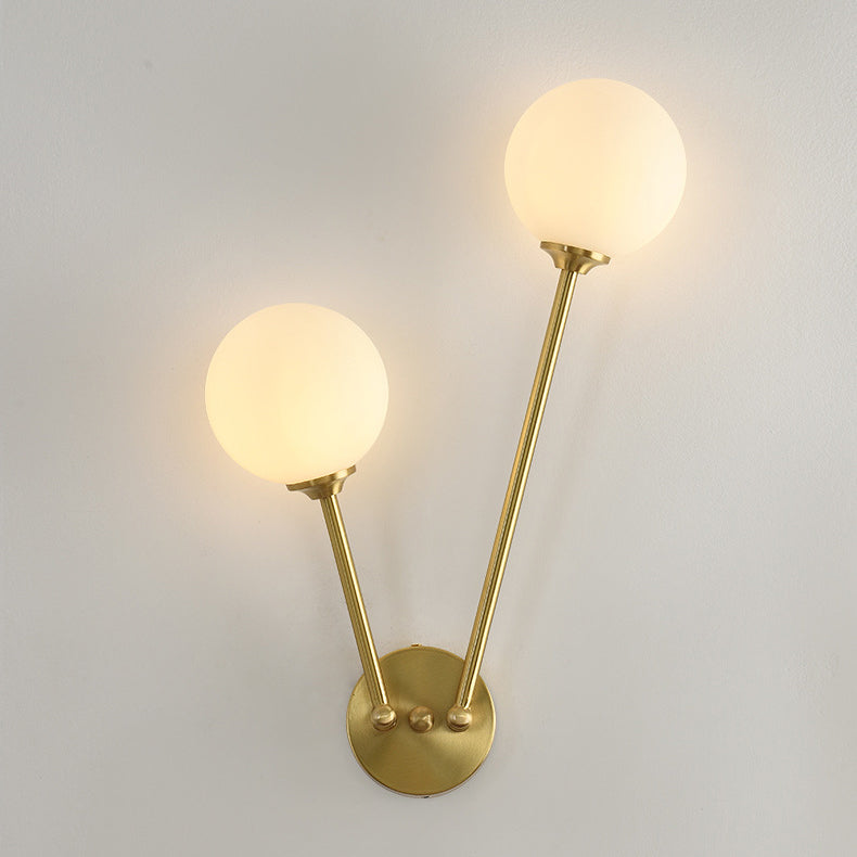 Nordic Copper Glass Ball V-Shaped 2-Light Wall Sconce Lamp