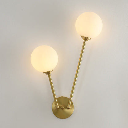 Nordic Copper Glass Ball V-Shaped 2-Light Wall Sconce Lamp