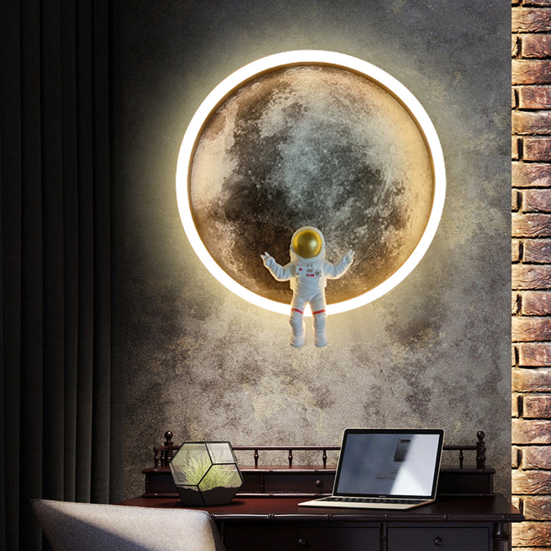 Round Lunar Astronaut Hardware Resin LED Wall Sconce Lamp
