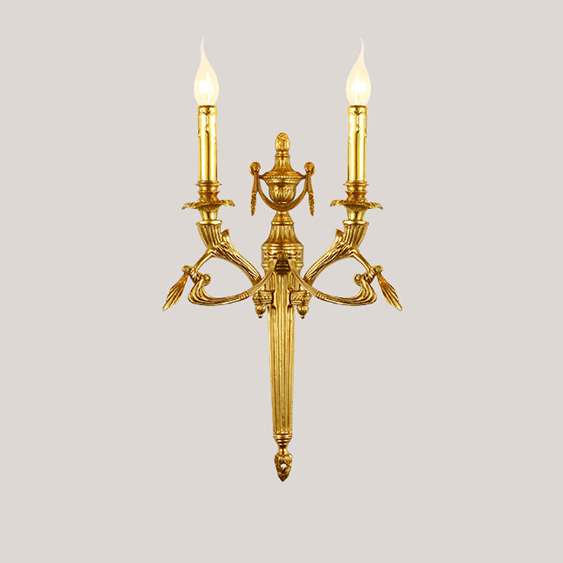 European Brass Candle Candleholder 2-Light Wall Sconce Lamp
