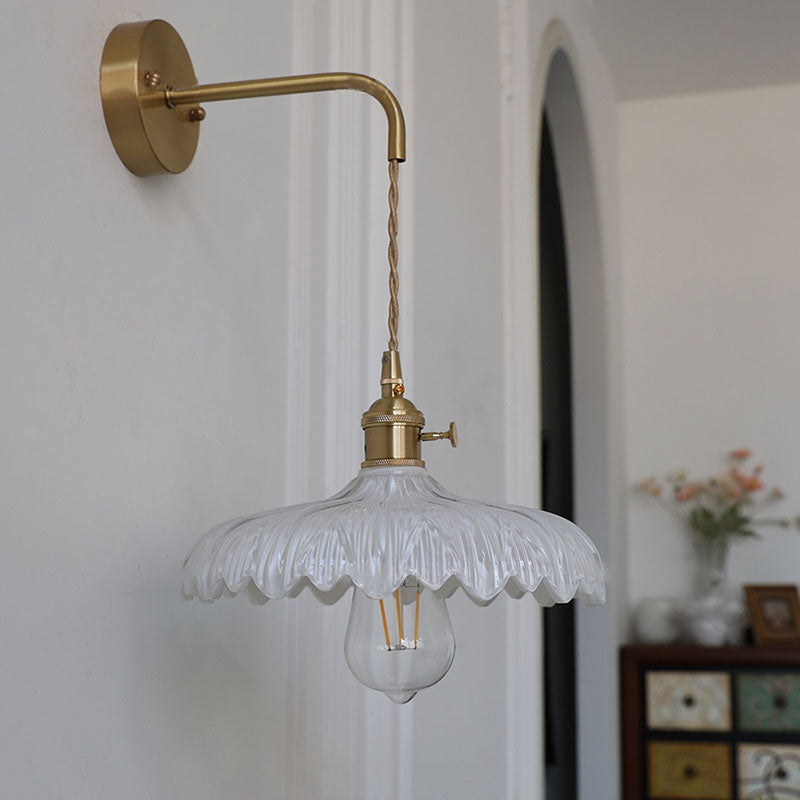 Art Deco Iron Flower Glass Shade 1-Light Wall Sconce Lamp