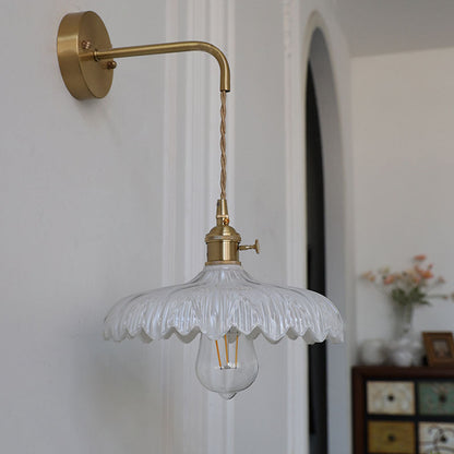 Art Deco Iron Flower Glass Shade 1-Light Wall Sconce Lamp