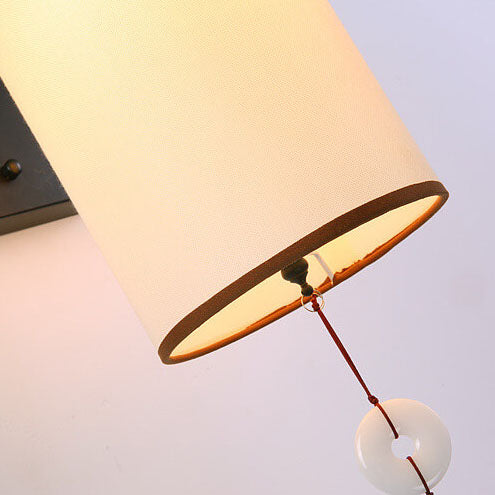 Chinese Cylindrical Lampshade Iron 1-Light Wall Sconce Lamp