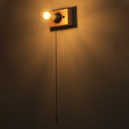 Traditional Rectangle Iron Wood 1-Light Wall Sconce Lamp