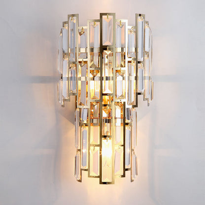 Double Stainless Steel Crystal 3-Light Wall Sconce Lamp