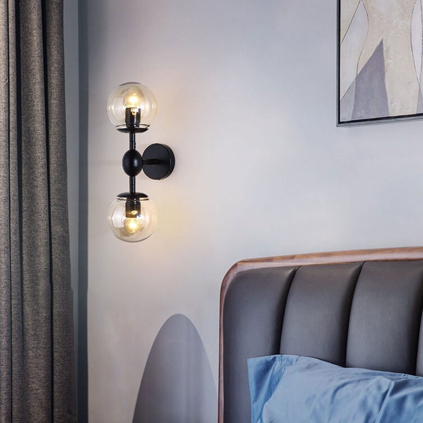 Minimalist Glass Wrought Iron 2-Light Wall Sconce Lamp