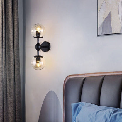 Minimalist Glass Wrought Iron 2-Light Wall Sconce Lamp