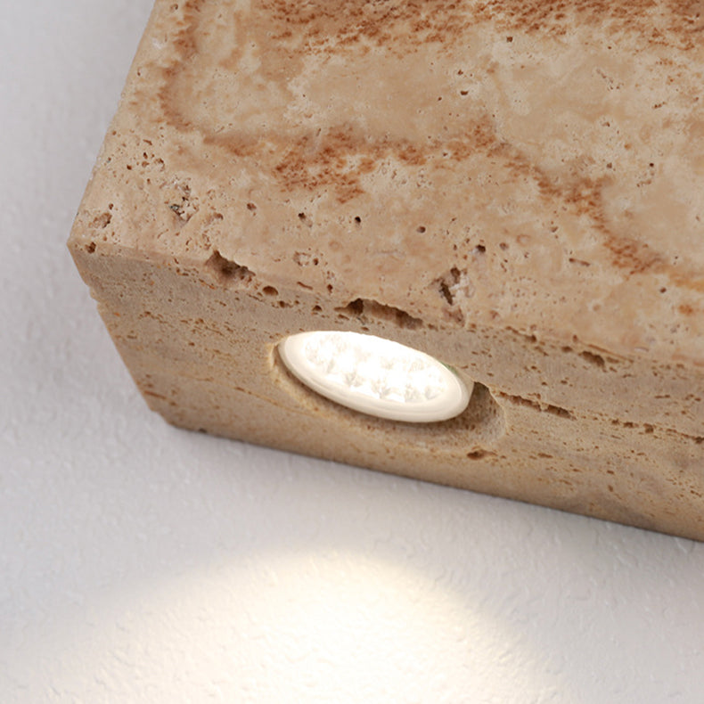 Traditional Japanese Square Stone 2-Light Wall Sconce Lamp