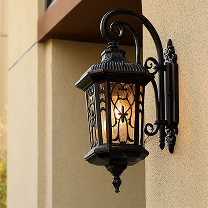 Outdoor Carved Cage Aluminum Glass 1-Light Wall Sconce Lamp