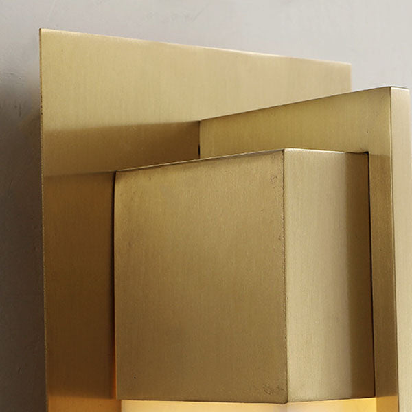 Chinese Copper Faux Marble Rectangular LED Wall Sconce Lamp