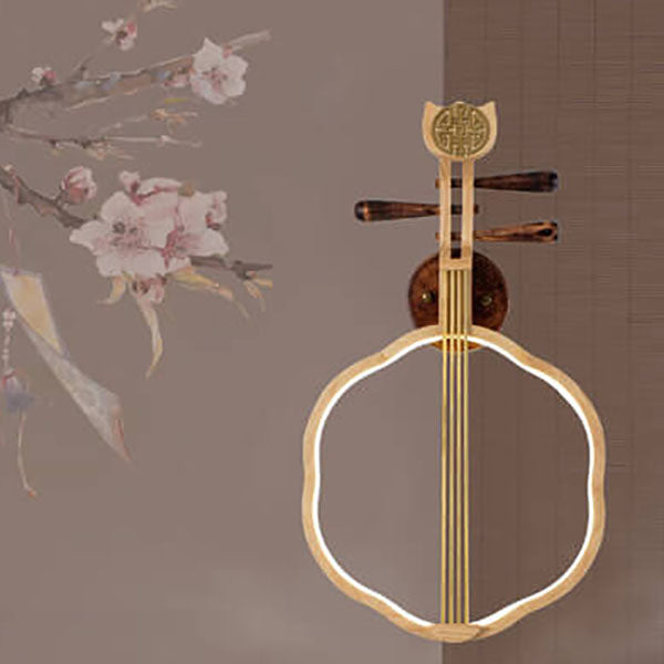 Chinese Pipa Instrument Zen Decoration LED Wall Sconce Lamp