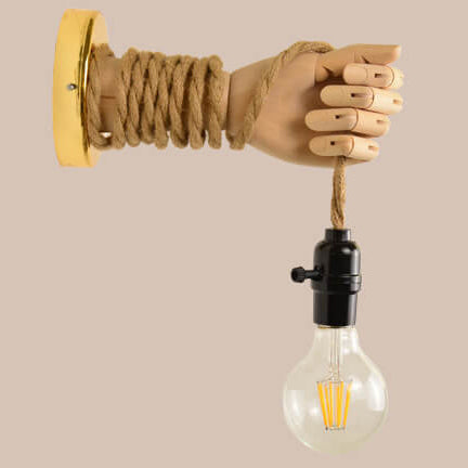 Hand Lamp Arm Hemp Rope Twine 1-Light Wall Sconce Lamp