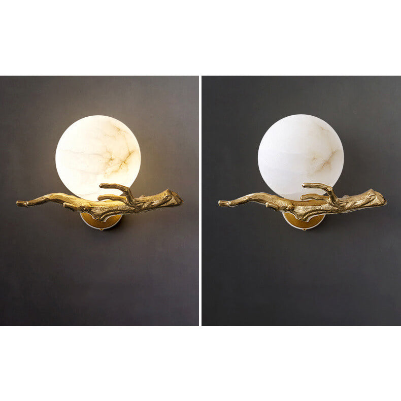 Luxury Brass Lucite Tree Branch 1-Light Wall Sconce Lamp