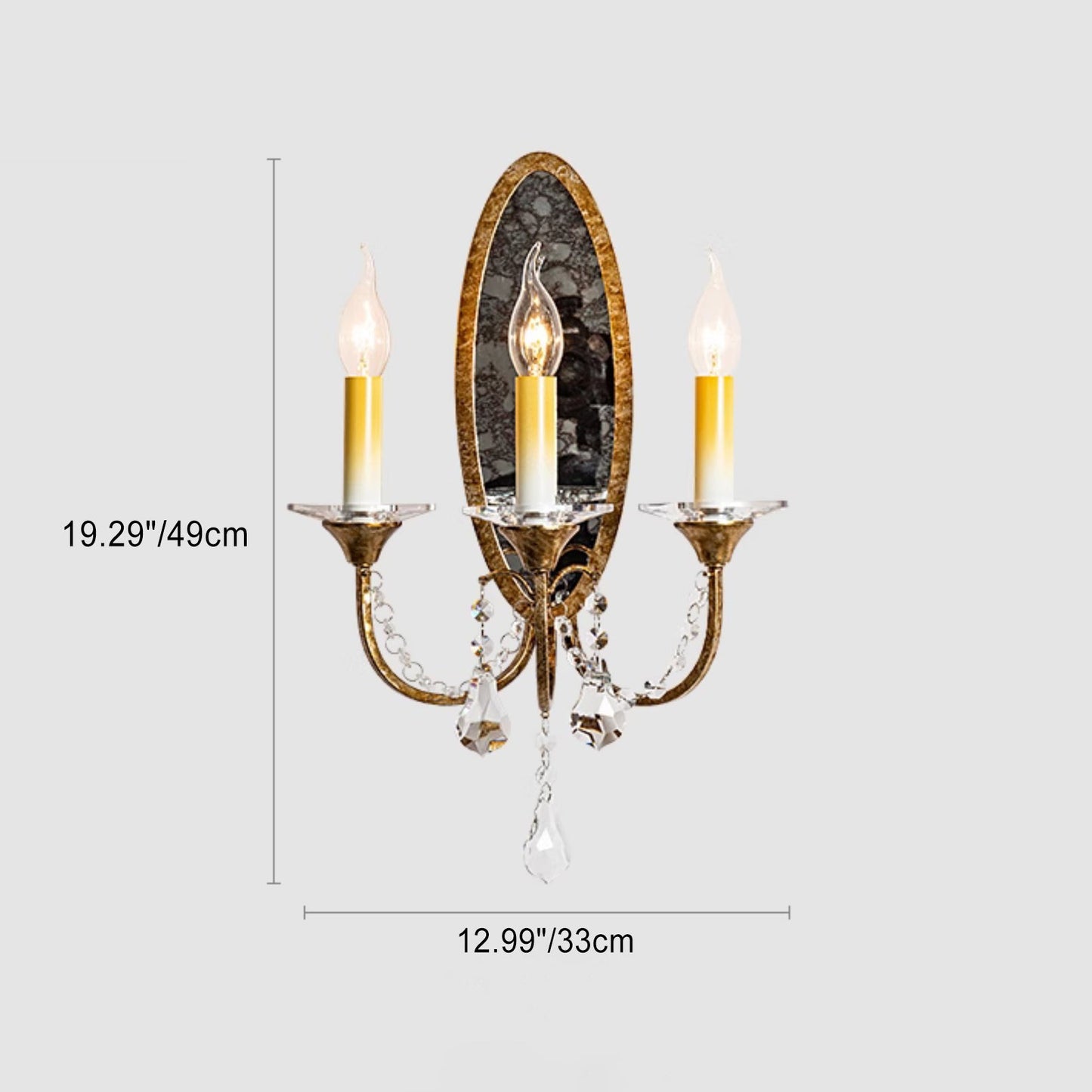 Tall Sconce Iron Crystal 3-Light Wall Sconce Lamp