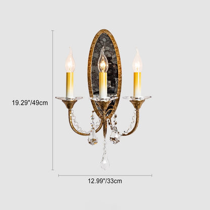 Tall Sconce Iron Crystal 3-Light Wall Sconce Lamp