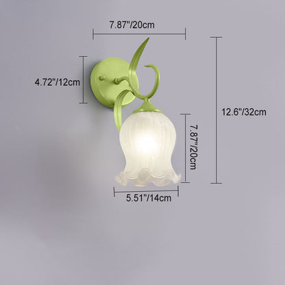 Simplicity Flower Iron Glass 1-Light Wall Sconce Lamp