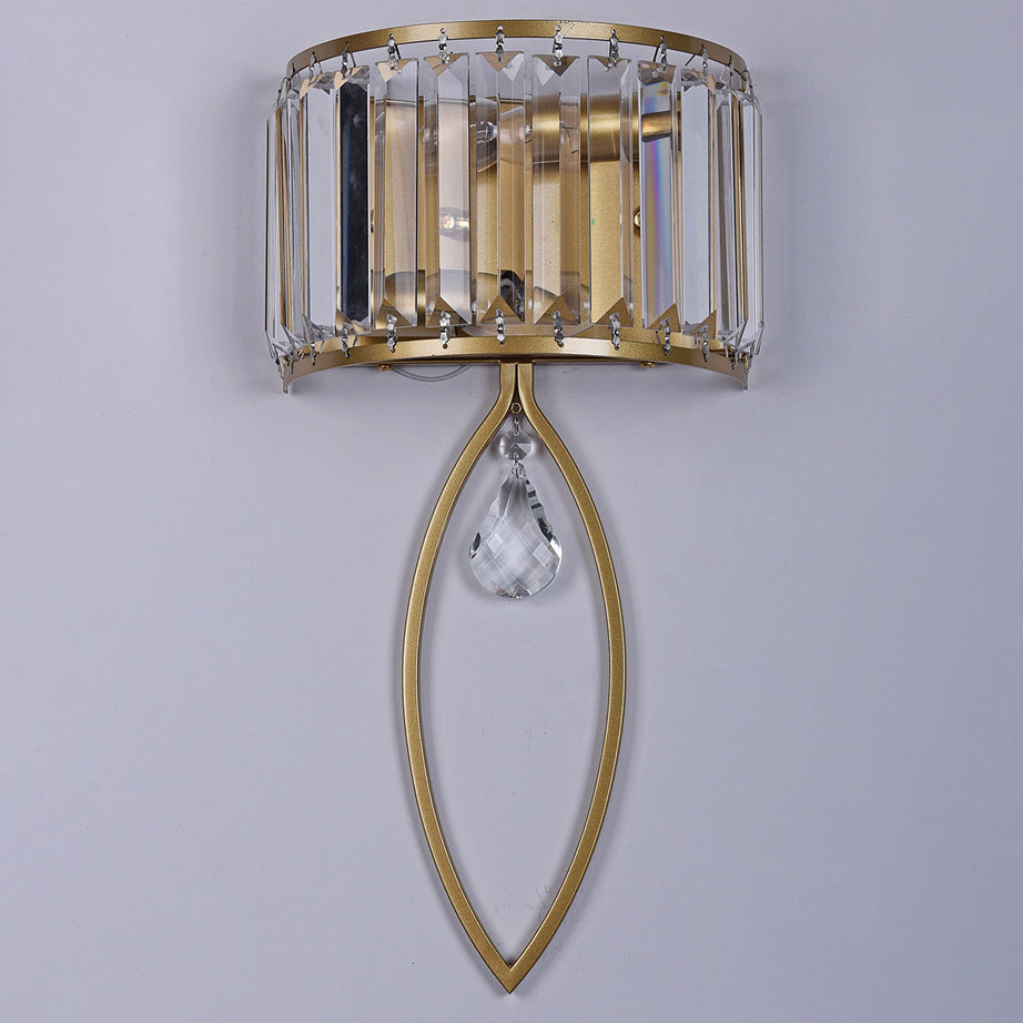 Half Round Oval Iron Crystal 2-Light Wall Sconce Lamp