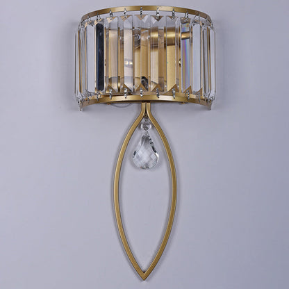 Half Round Oval Iron Crystal 2-Light Wall Sconce Lamp