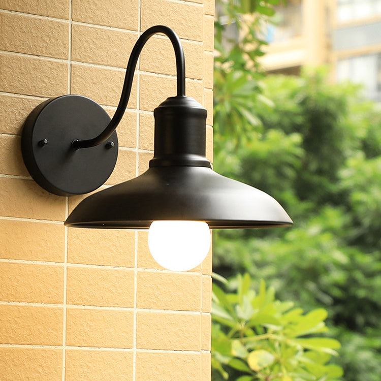 Curved Pole Round Pot Lid Iron 1-Light Wall Sconce Lamp
