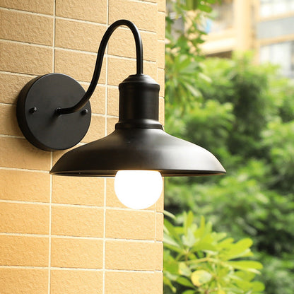 Curved Pole Round Pot Lid Iron 1-Light Wall Sconce Lamp