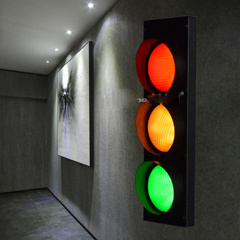 Rectangle Traffic Signal Iron Glass LED Wall Sconce Lamp
