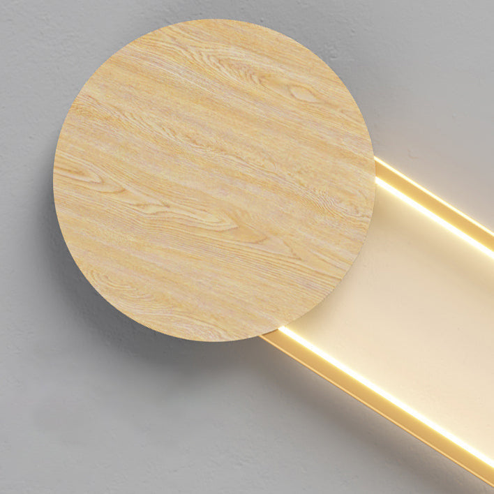 Minimalist Round Oval Wood Grain Iron LED Wall Sconce Lamp