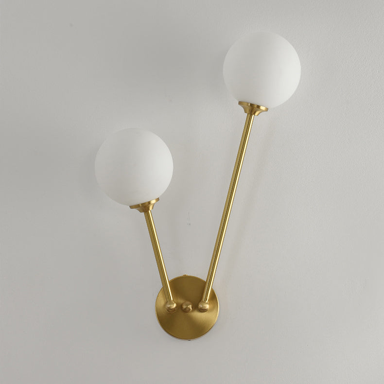Nordic Copper Glass Ball V-Shaped 2-Light Wall Sconce Lamp