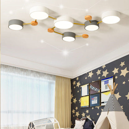 Scandinavian Solid Wood Iron LED Flush Mount Ceiling Light