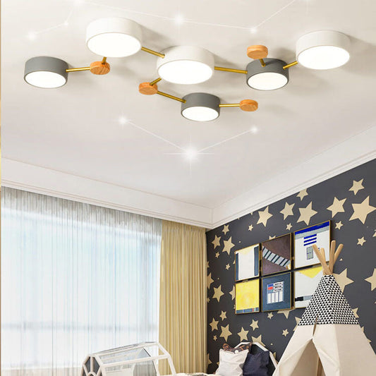 Scandinavian Solid Wood Iron LED Flush Mount Ceiling Light